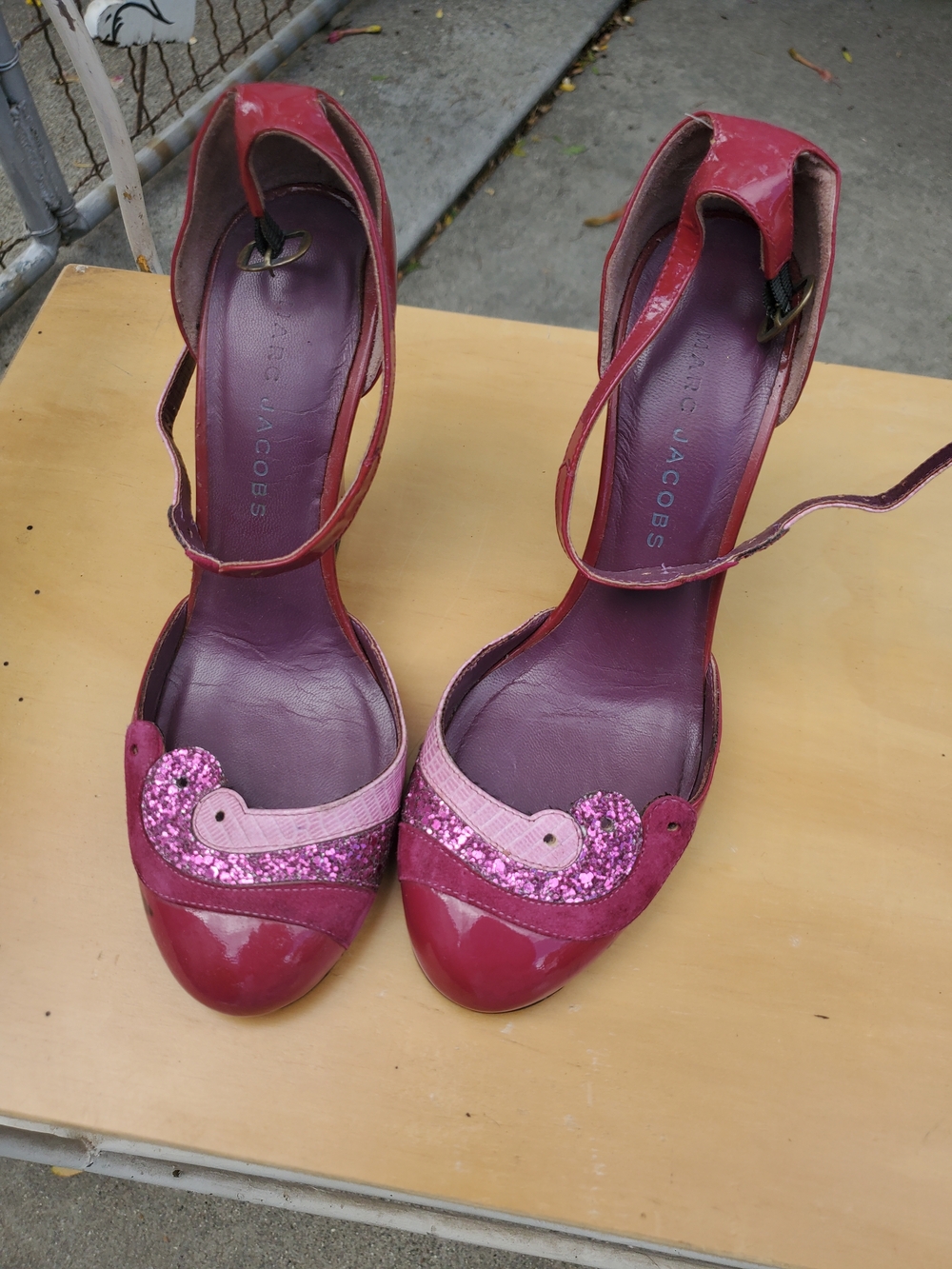 Marc Jacobs Pink Glitter Two-Tone Ankle Strap Heels